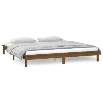 LED Bed Frame Honey Brown 140x190 cm - Solid Pine Wood