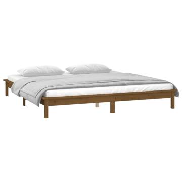 LED Bed Frame Honey Brown 140x190 cm - Solid Pine Wood