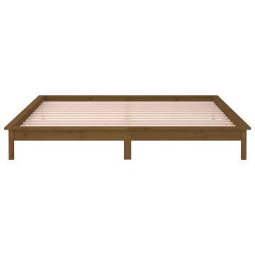 LED Bed Frame Honey Brown 140x190 cm - Solid Pine Wood