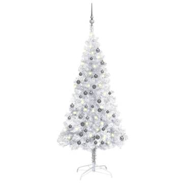 Artificial Pre-lit Christmas Tree with Ball Set Silver 150 cm