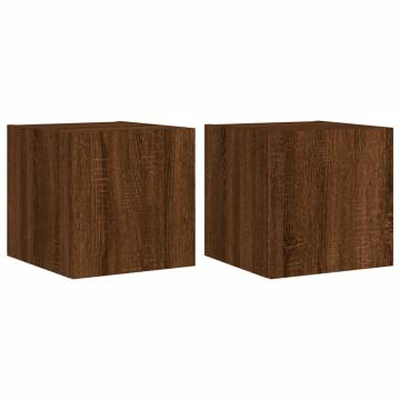 Stylish Brown Oak TV Wall Cabinets with LED Lights – 2 pcs