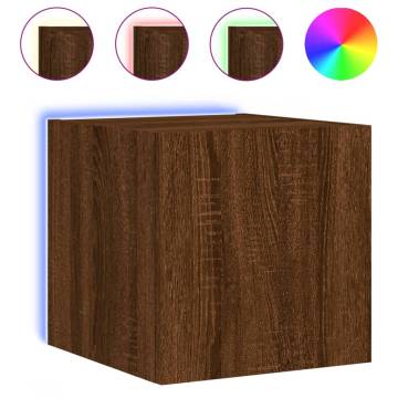 Stylish Brown Oak TV Wall Cabinets with LED Lights – 2 pcs