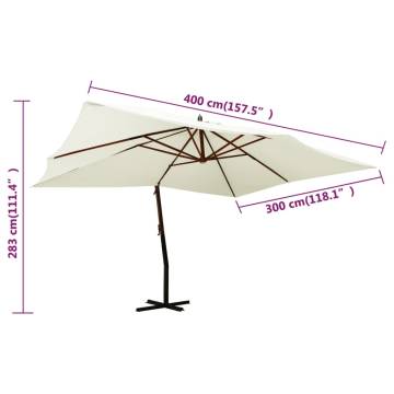 Cantilever Umbrella with Wooden Pole | 400x300 cm Sand White