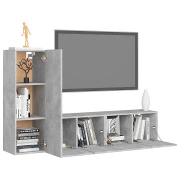 3 Piece Concrete Grey TV Cabinet Set | Stylish Storage Solution