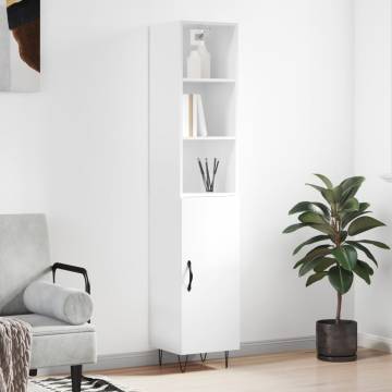 Stylish Highboard High Gloss White - 34.5x34x180 cm