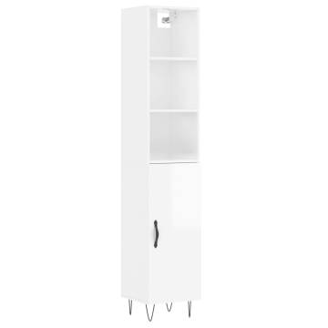 Stylish Highboard High Gloss White - 34.5x34x180 cm