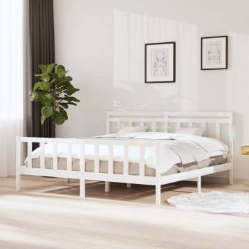 White Solid Wood Bed Frame 200x200 cm - Stylish & Durable