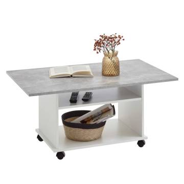 FMD Coffee Table with Castors - Concrete Grey & White