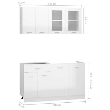 4 Piece High Gloss White Kitchen Cabinet Set - Optimise Your Space