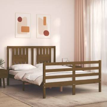 Honey Brown Small Double Bed Frame with Headboard