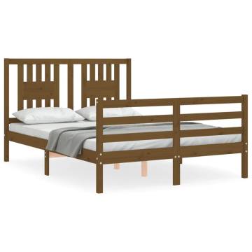 Honey Brown Small Double Bed Frame with Headboard