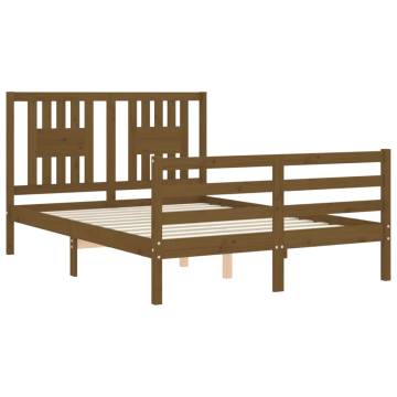 Honey Brown Small Double Bed Frame with Headboard