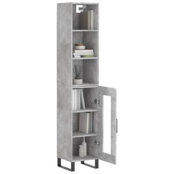 Stylish Highboard in Concrete Grey - 34.5x34x180 cm