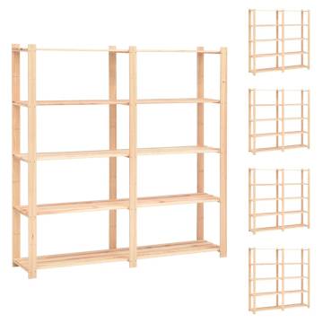 5-Tier Solid Pinewood Storage Racks - 500 kg Capacity | HipoMarket