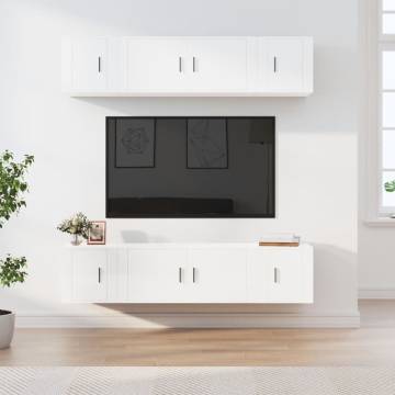 6 Piece High Gloss White TV Cabinet Set - Stylish & Practical