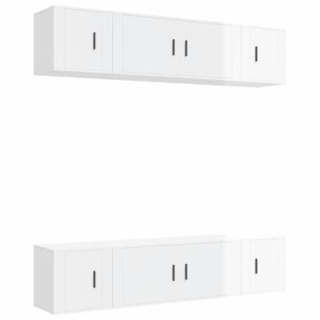 6 Piece High Gloss White TV Cabinet Set - Stylish & Practical