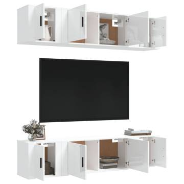 6 Piece High Gloss White TV Cabinet Set - Stylish & Practical