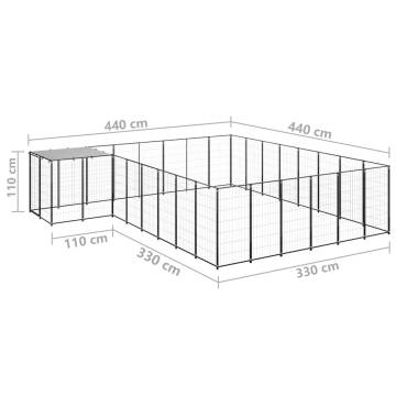 Black Steel Dog Kennel - Spacious 15.73 m² Outdoor Enclosure