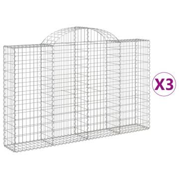 Arched Gabion Baskets - 3 pcs Galvanised Iron 200x30x120/140 cm