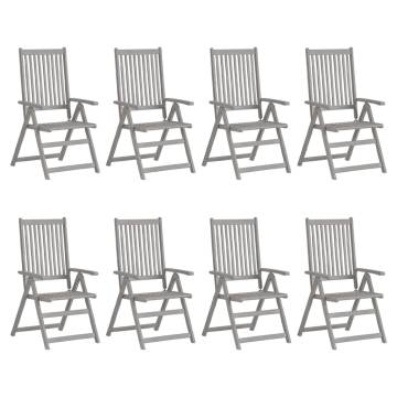 8 pcs Garden Reclining Chairs - Grey Solid Acacia Wood