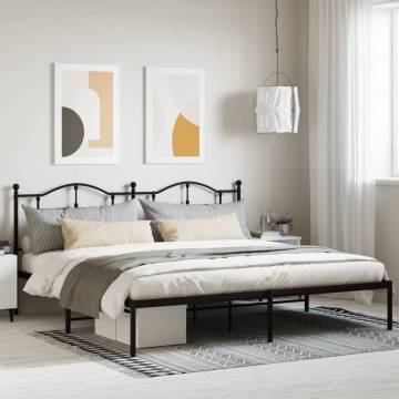 Elegant Metal Bed Frame with Headboard - Black 193x203 cm