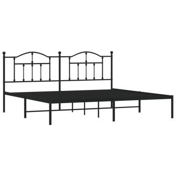 Elegant Metal Bed Frame with Headboard - Black 193x203 cm