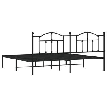 Elegant Metal Bed Frame with Headboard - Black 193x203 cm