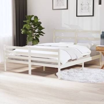 Solid Wood Pine Bed Frame 140x190 cm - Elegant White Design