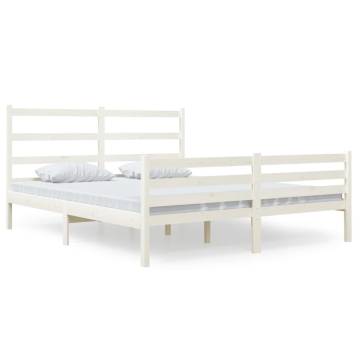 Solid Wood Pine Bed Frame 140x190 cm - Elegant White Design