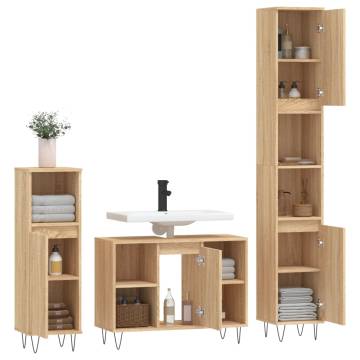 3 Piece Bathroom Furniture Set - Sonoma Oak - Stylish Storage