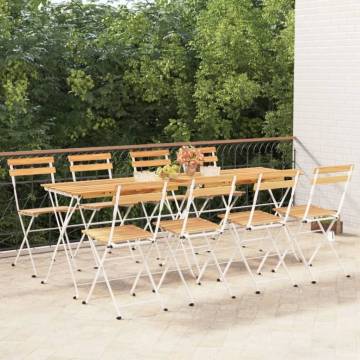 Folding Bistro Chairs - 8 pcs Solid Wood & Steel | HipoMarket