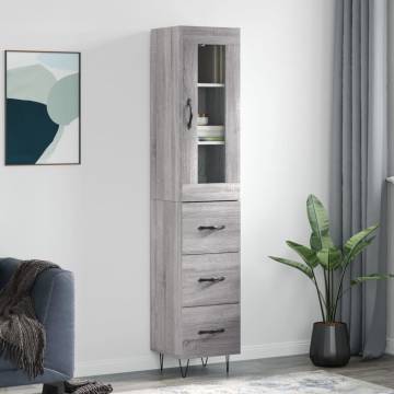 Elegant Highboard Grey Sonoma - 34.5x34x180 cm Engineered Wood