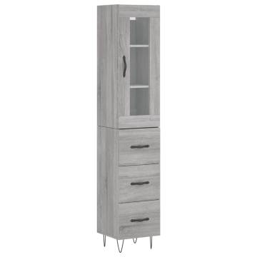 Elegant Highboard Grey Sonoma - 34.5x34x180 cm Engineered Wood