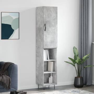 Stylish Highboard Concrete Grey - 34.5x34x180 cm