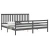 Grey Bed Frame with Headboard 200x200 cm | Solid Wood