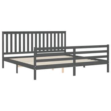 Grey Bed Frame with Headboard 200x200 cm | Solid Wood