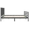 Grey Bed Frame with Headboard 200x200 cm | Solid Wood