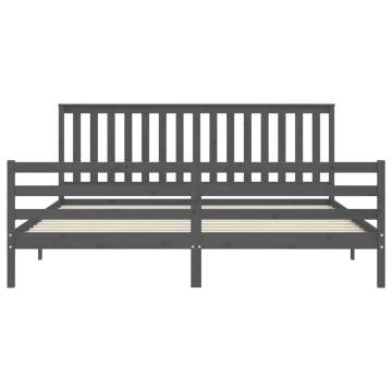 Grey Bed Frame with Headboard 200x200 cm | Solid Wood