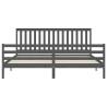 Grey Bed Frame with Headboard 200x200 cm | Solid Wood