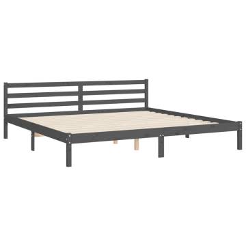 Grey Bed Frame with Headboard 200x200 cm | Solid Wood