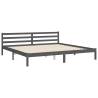 Grey Bed Frame with Headboard 200x200 cm | Solid Wood