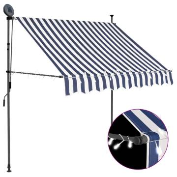 Manual Retractable Awning with LED - 100 cm Blue & White