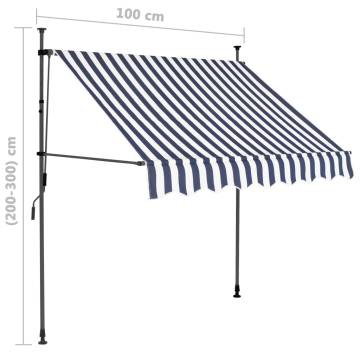 Manual Retractable Awning with LED - 100 cm Blue & White