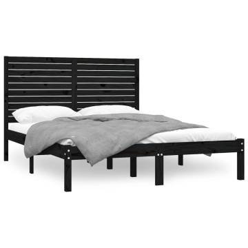 Black Solid Wood Bed Frame 140x200 cm - Stylish & Sturdy