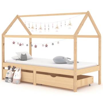 Kids Bed Frame with Drawers - Solid Pine Wood 90x200 cm