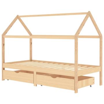 Kids Bed Frame with Drawers - Solid Pine Wood 90x200 cm