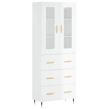 Stylish Highboard High Gloss White - 69.5x34x180 cm