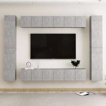 10 Piece Concrete Grey TV Cabinet Set - Stylish Storage Solution