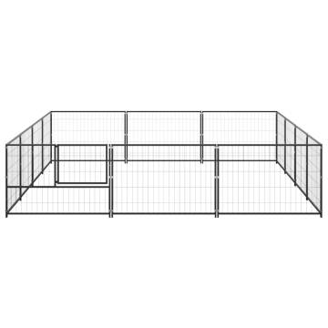 Dog Kennel Black 12 m² Steel - Durable Outdoor Enclosure