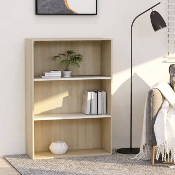 3-Tier Book Cabinet White & Sonoma Oak - Modern Design